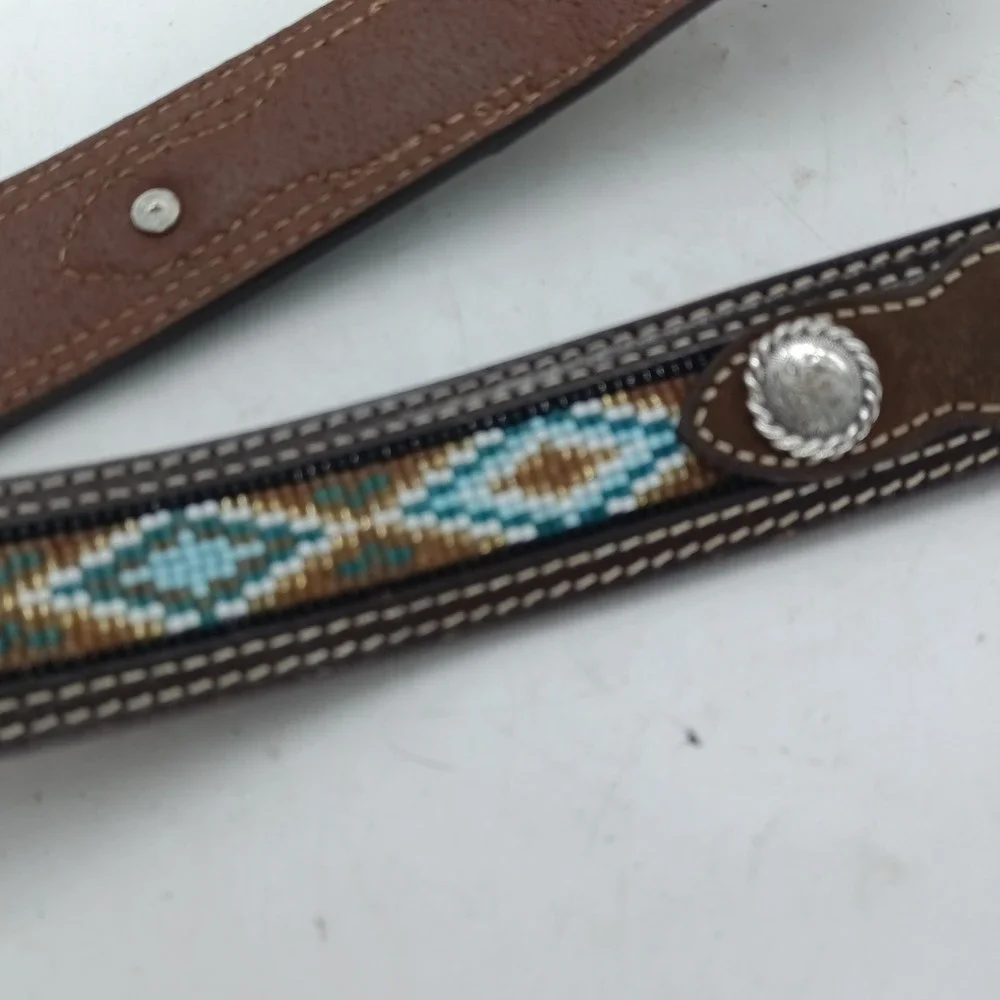 Nocona Belt Co Mens Brown Leather Beaded Western Belt Size 32 N2413644 No Buckle